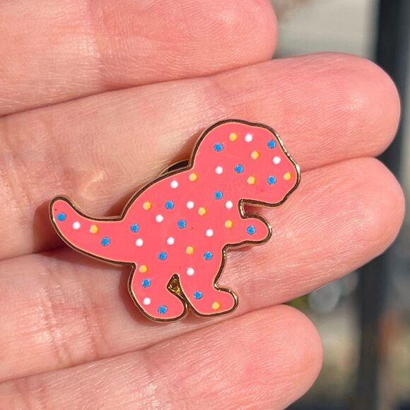 Dinosaur T Rex Pink Froster Animal Cookie Enamel Pin - Picture 1 of 7